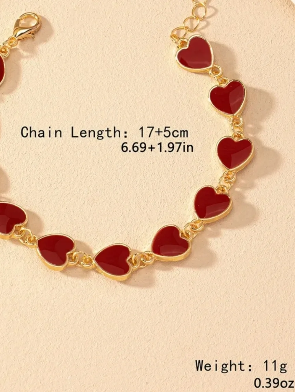 ​18K Gold Red Heart Link Bracelet Boutique Jewelry New